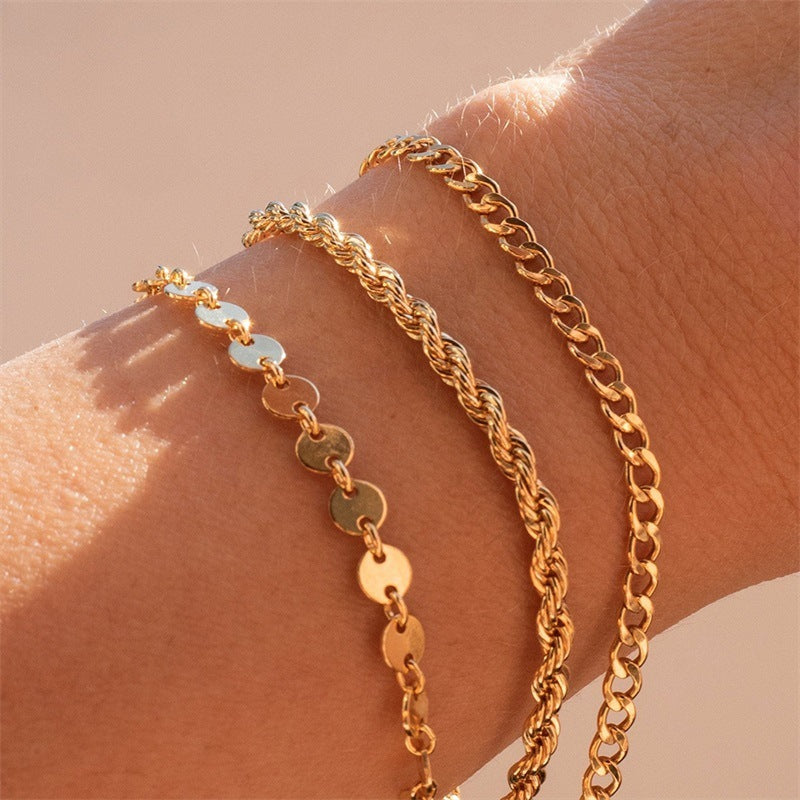 Gold Plated Stainless Steel Twist Chain Bracelet Geometric Design Fashion Jewelry Gift Chain Link Bracelet For Women