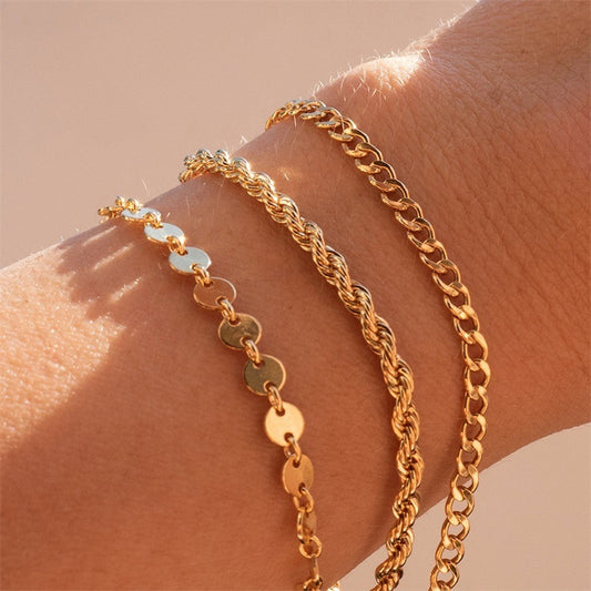 Gold Plated Stainless Steel Twist Chain Bracelet Geometric Design Fashion Jewelry Gift Chain Link Bracelet For Women