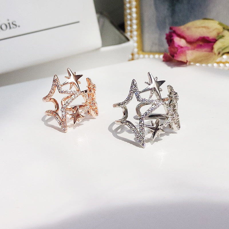 Trendy Korean Style Ring With Geometric Gem Accents Rose Gold Adjustable Open Ring Women For Everyday Wear Today