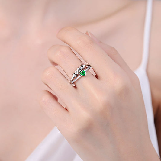 Heart Shaped Adjustable Ring With Double Layer Rotating Diamond Accent Copper Jewelry Gift Shiny Diamond Stone