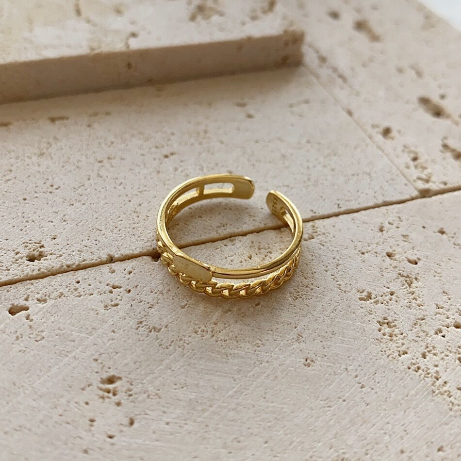 Womens 925 Silver Ring Double Layer Minimalist Geometric Electroplated Jewelry For Women And Girls Silver Or Gold