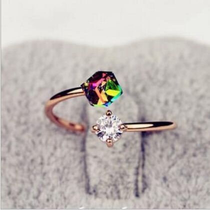 Rose Gold Zircon Geometric Inlay Adjustable Open Alloy Ring For Women Korean Style Fashion Jewelry For Fashion