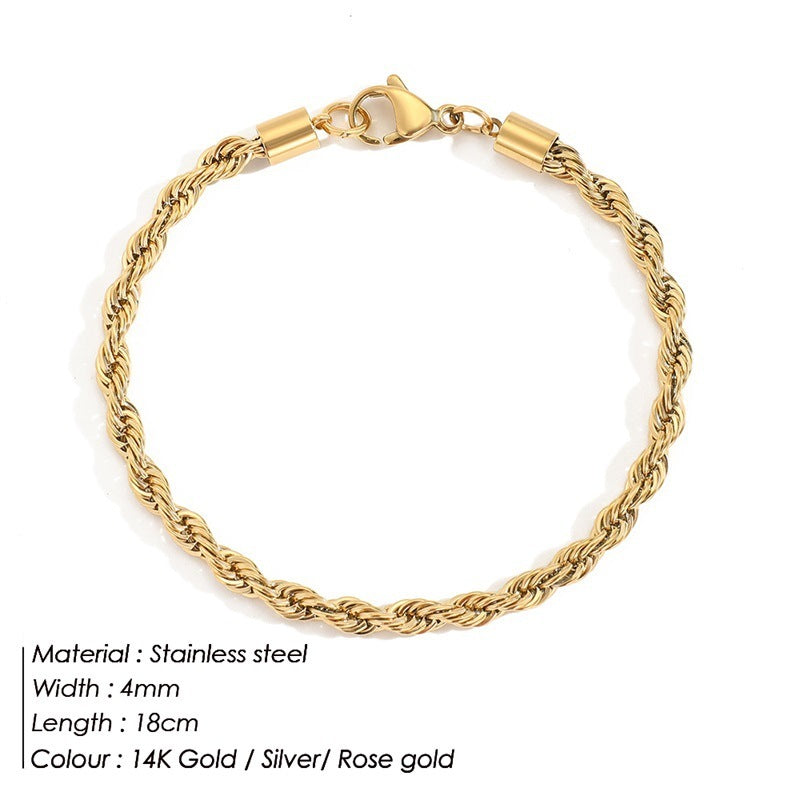 Gold Plated Stainless Steel Twist Chain Bracelet Geometric Design Fashion Jewelry Gift Chain Link Bracelet For Women