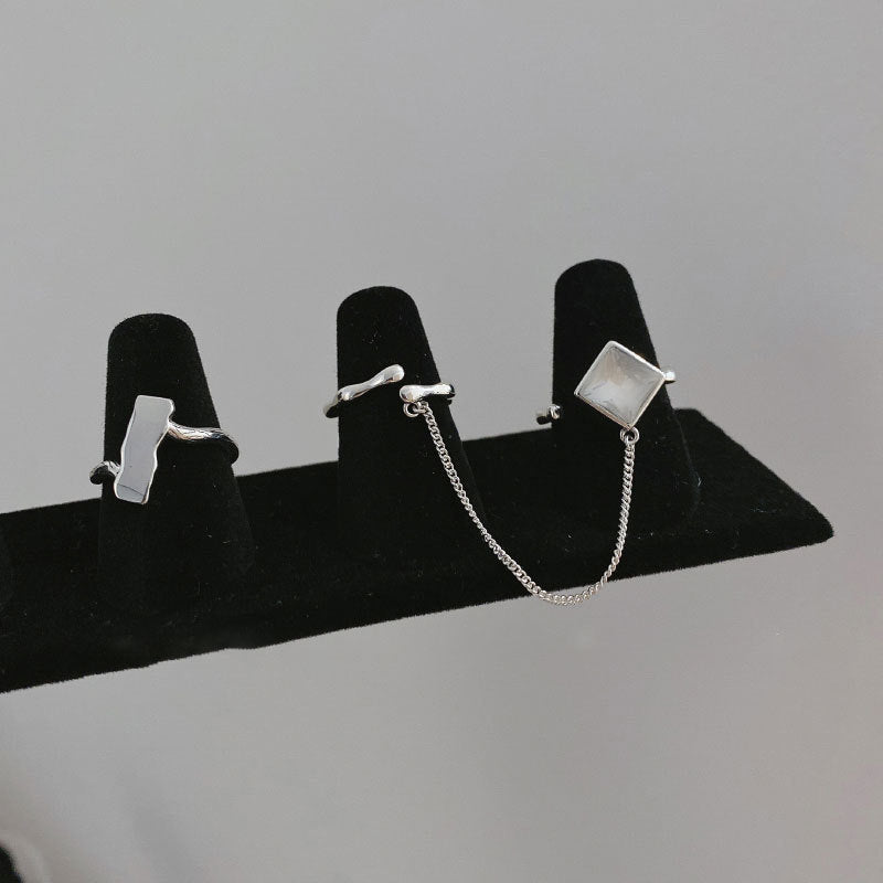 S925 Silver Two Finger Ring For Women Retro Chain Tassel Jewelry Style Accessory Geometric Style Gifts For Her