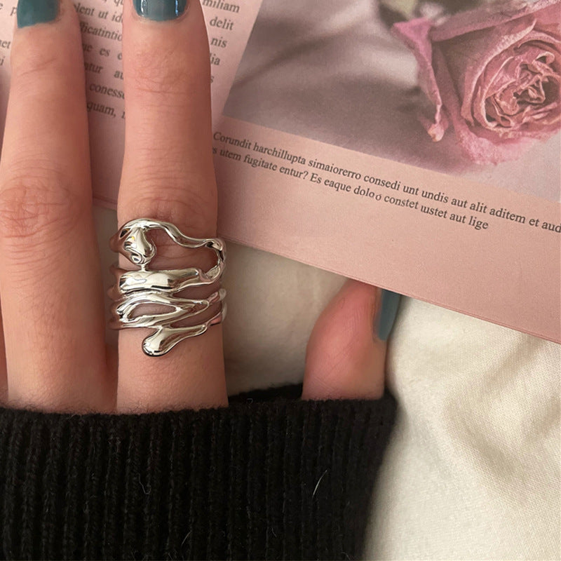 Womens Exaggerated Ring Electroplated Thai Silver Ring European Fashion Jewelry Statement Ring New High Quality