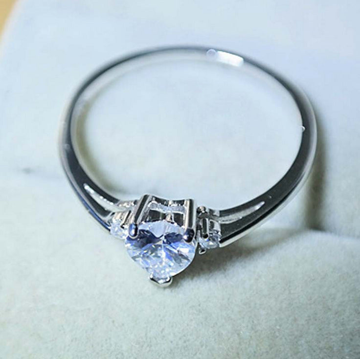 Heart Shaped Vintage Ring Diamond Zircon Silver Plated Copper White Gold Plated Anniversary Gift For You Today