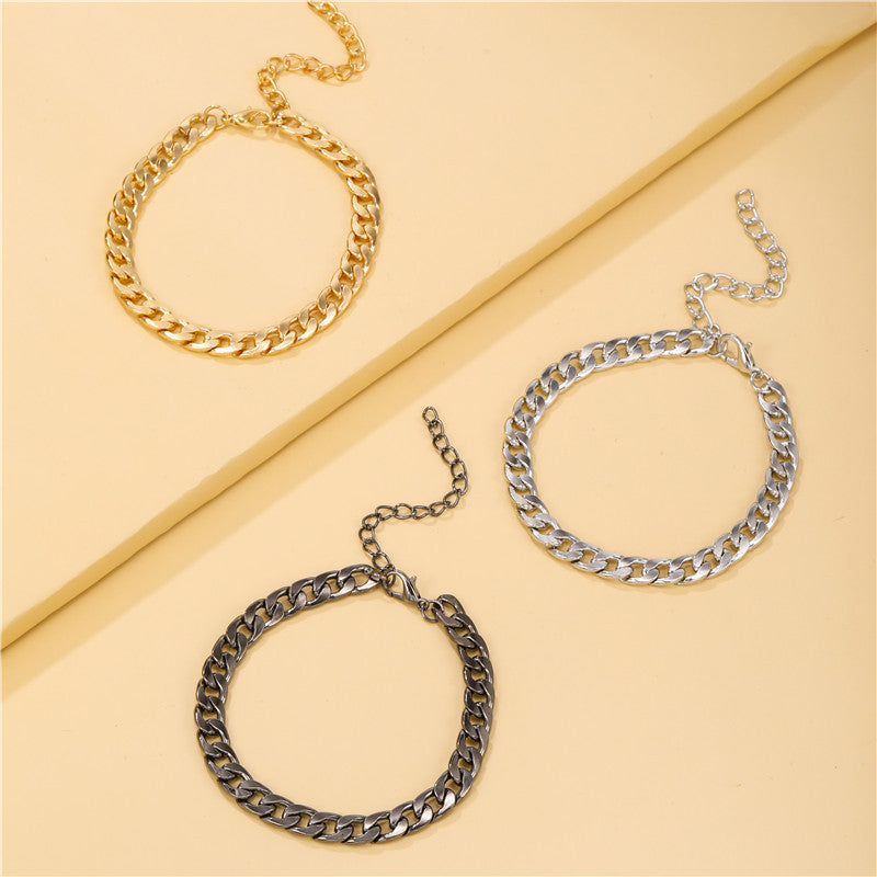 Men Geometric Chain Bracelet Thick Strap Alloy Metal Jewelry Exaggerated Retro Style Travel Gift Commemoration