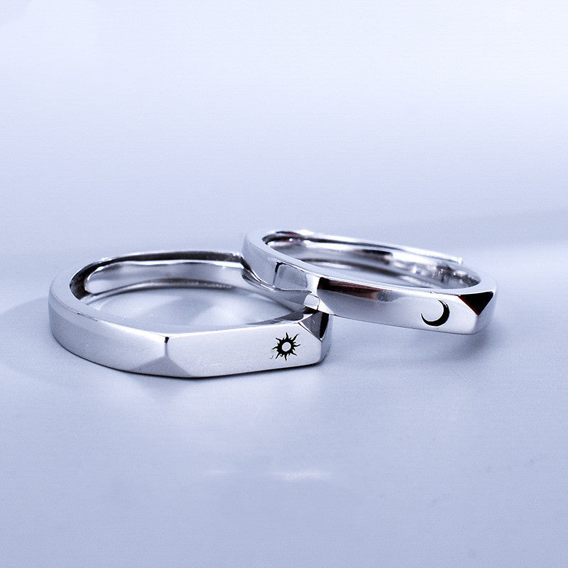 Adjustable Sterling Silver Couple Rings Open Geometric Bands For Women And Men Electroplated Korean Style Rings