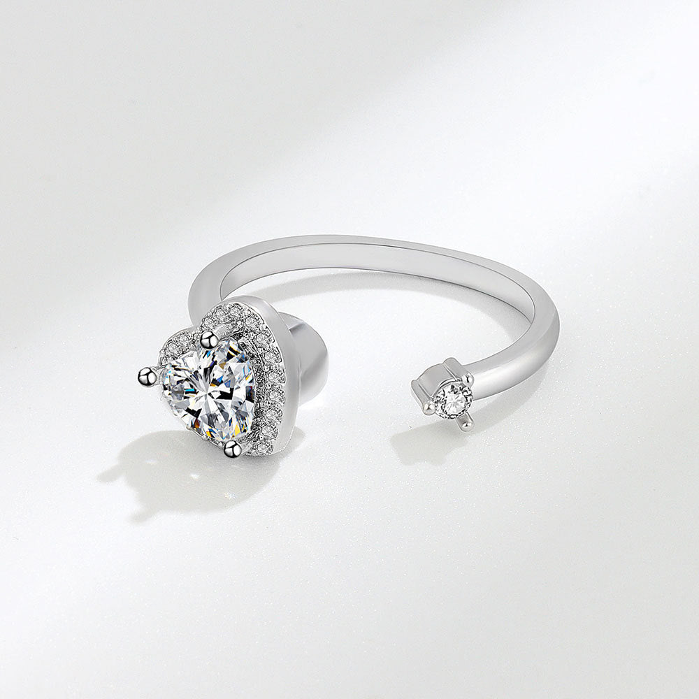 Heart Shaped Rotating Ring Copper Zircon Adjustable Jewelry