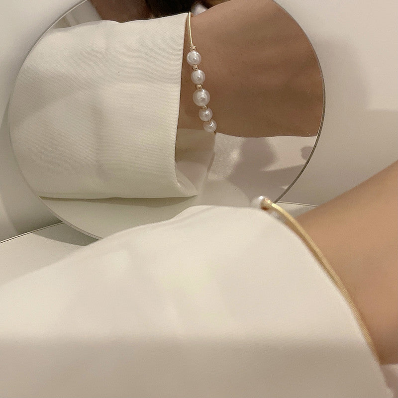 Elegant Pearl Bracelet Bangle Electroplated Alloy Jewelry Chic Versatile For Women Ideal Gift For Your Look Up
