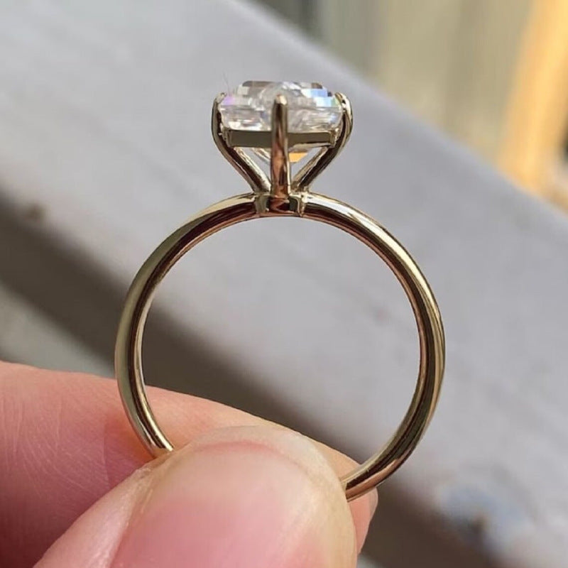 Simple Triangular Rhombus Imitation Moissanite Diamond Ring Copper Electroplated For Women Jewelry Gift Elegant Jewelry