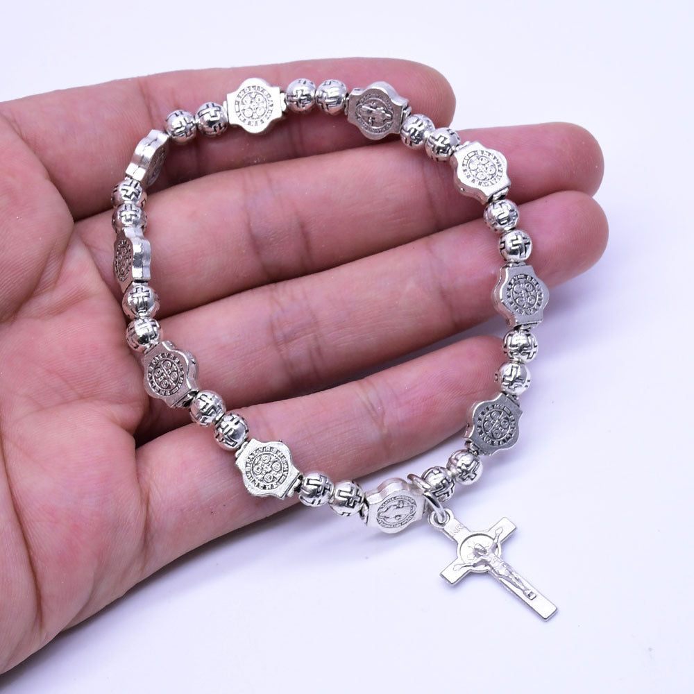 Unisex Cross Bracelet Religious Beaded Bracelet Spiritual Totem Jewelry Zinc Alloy Electroplated Durable Wear