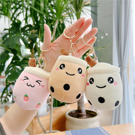 Panda Plush Pendant Doll Cute Cartoon Milk Tea Cup Hanging Plush Toy For Kids Beige Pink Soft Plush Gift Ideas