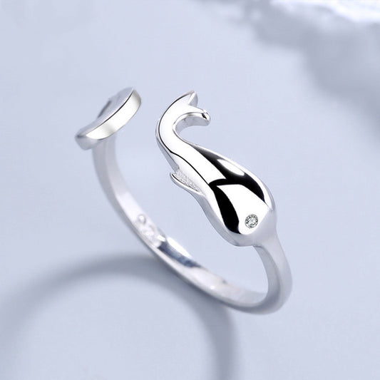 Women Dolphin Ring Sterling Silver Electroplated Fashion Jewelry Adjustable Gift For Her Chic Lover Accessory