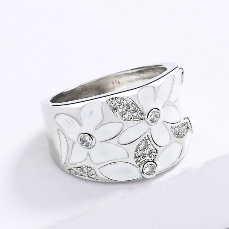 Flower Ring Gold Plated Brass Epoxy Gemstone Artificial Jewelry Elegant Design Durable Accessory Elegant Brass