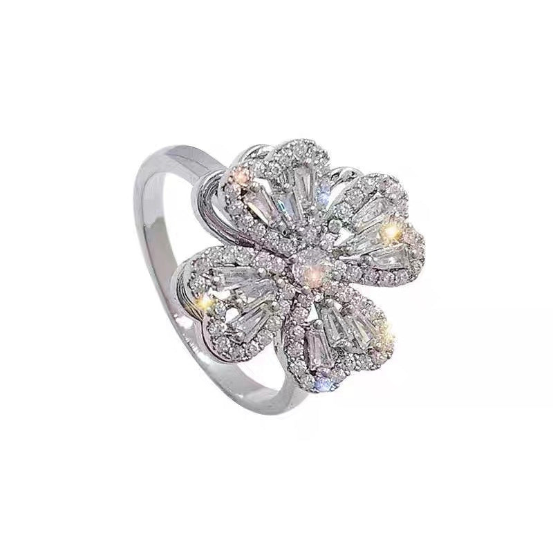 Women Clover Ring Rotating Spinner Jewelry Fashion Trendy Accessory Durable Elegant Gift For Her Camellia Ring