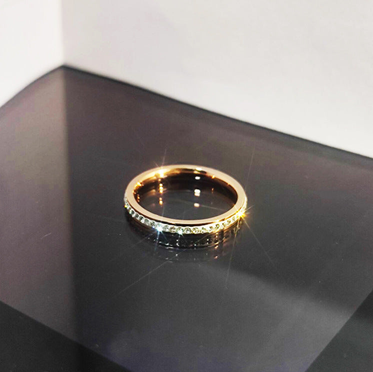 Titanium Steel Ring 18K Rose Gold Plated Ring With Gems Electroplated Thin Ring For Women Girls Size 5 6 7 8 9 10