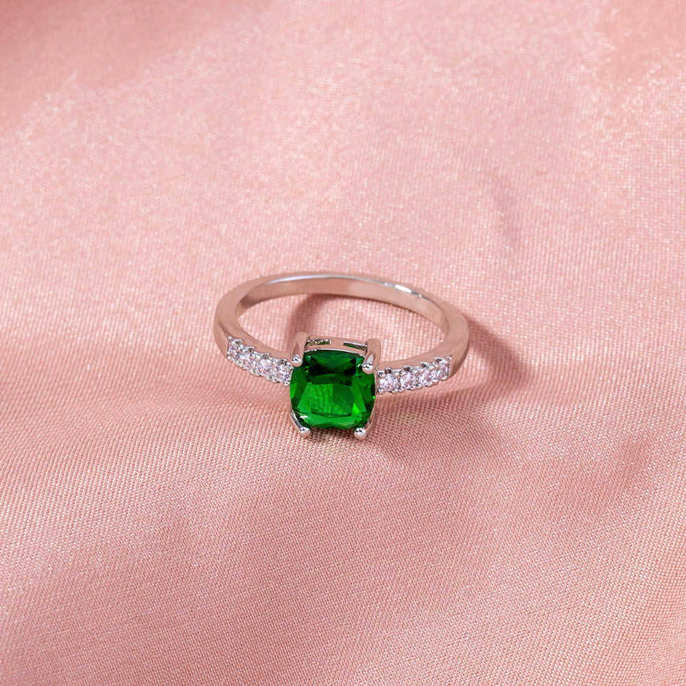 Geometric Green Gemstone Ring With Zircon Copper Adjustable