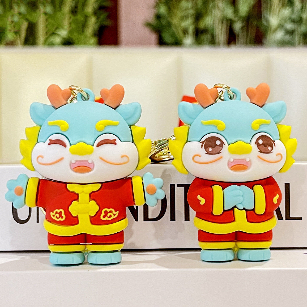 Geometric Keychain PVC Hanging Ornament Year of the Dragon Gift Accessory Simple Design Car Keychain Gift Idea