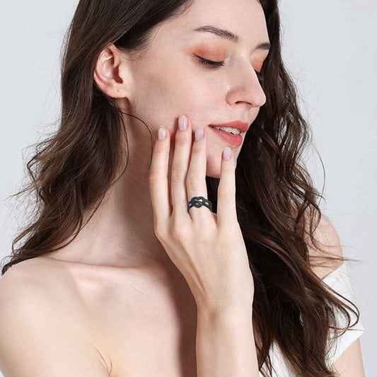 Couple Titanium Rings Open Band With Geometric Lips Design Electroplated Matching Jewelry For Lasting Style Now