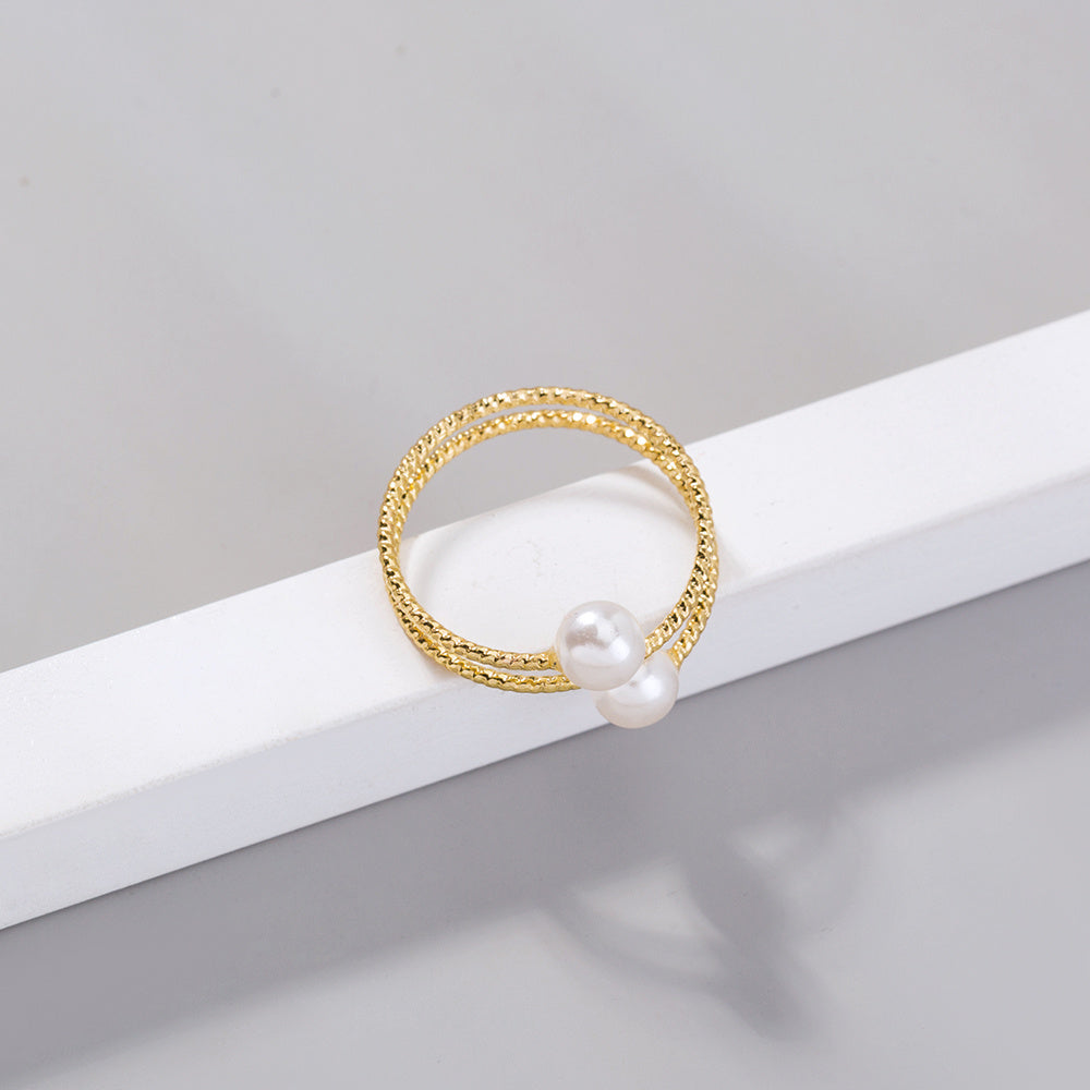 Women Adjustable Ring With Zircon Accent Copper Electroplated Twin Beads Twine Design Perfect For Any Occasion