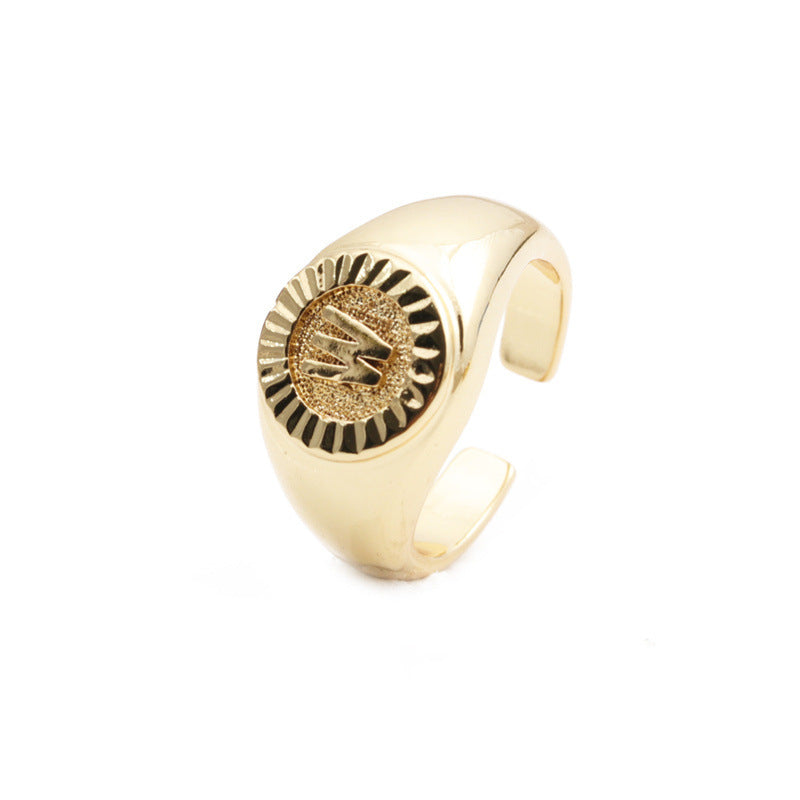 Copper Plated Real Gold English Letter Adjustable Index Finger Ring Fashion Jewelry Women Everyday Style Accessory