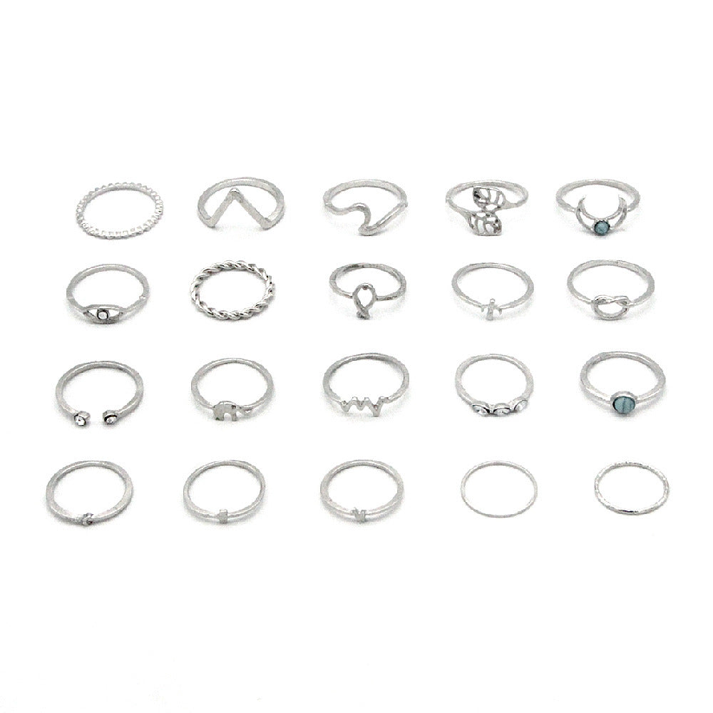 Bohemian Gold Plated Ring Elephant Moon Geometry Knuckle