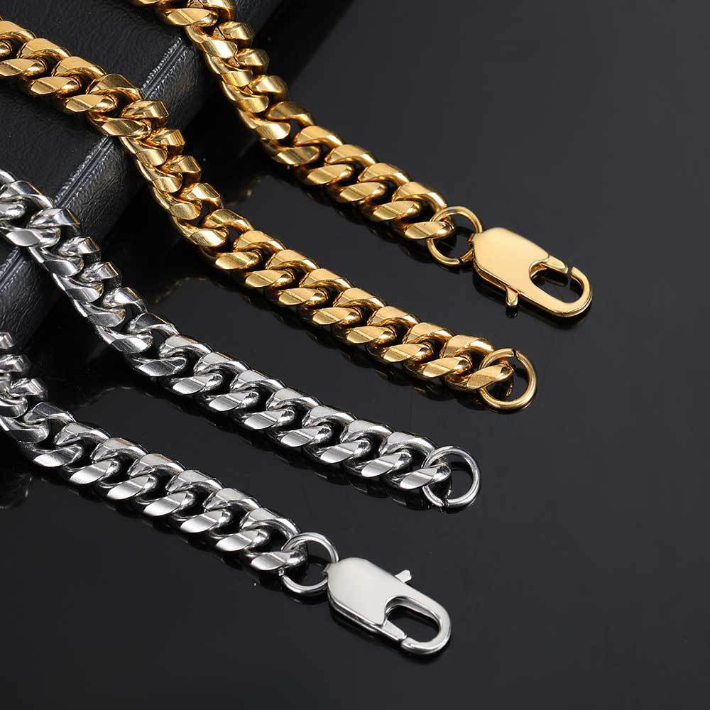 Unisex Stainless Steel Cuban Chain Bracelet With Japanese Buckle Round Grinding Design For Everyday Wear With Clasp