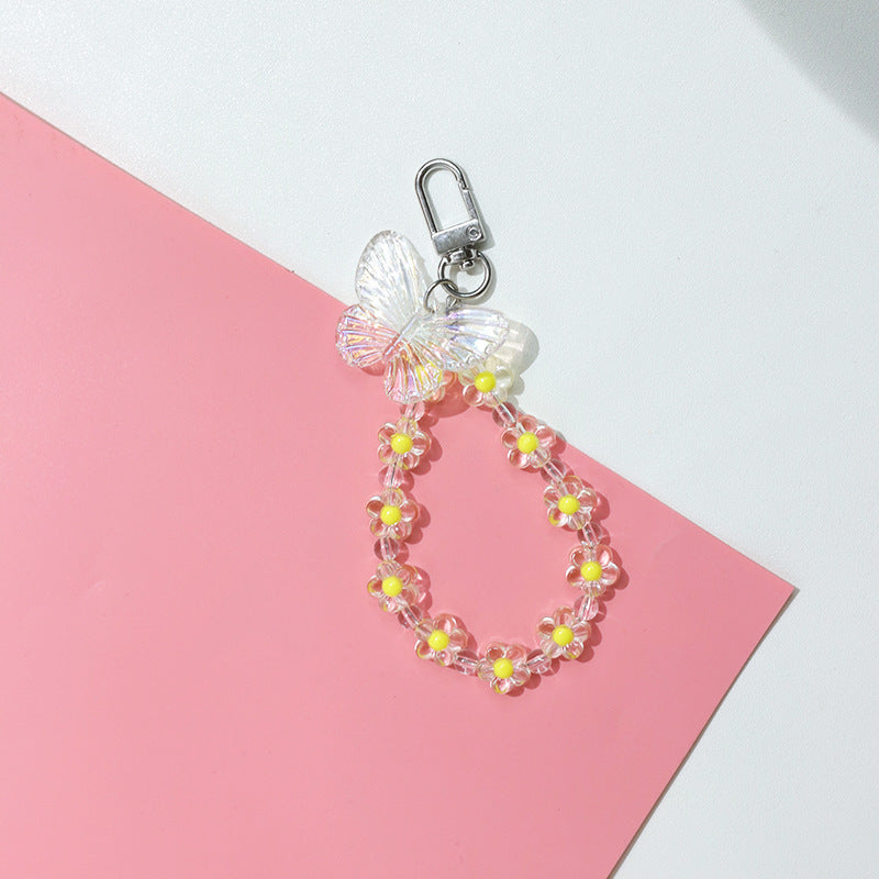 Resin Flower Keychain Epoxy Finish With Metal Accents Cartoon Butterfly Pastoral Pendant Design Women And Lace