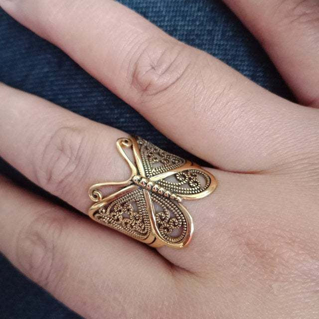 Womens Butterfly Ring Adjustable Alloy Fashion Ring Geometric Pattern Electroplated Zodiac Open Design Gem Ore