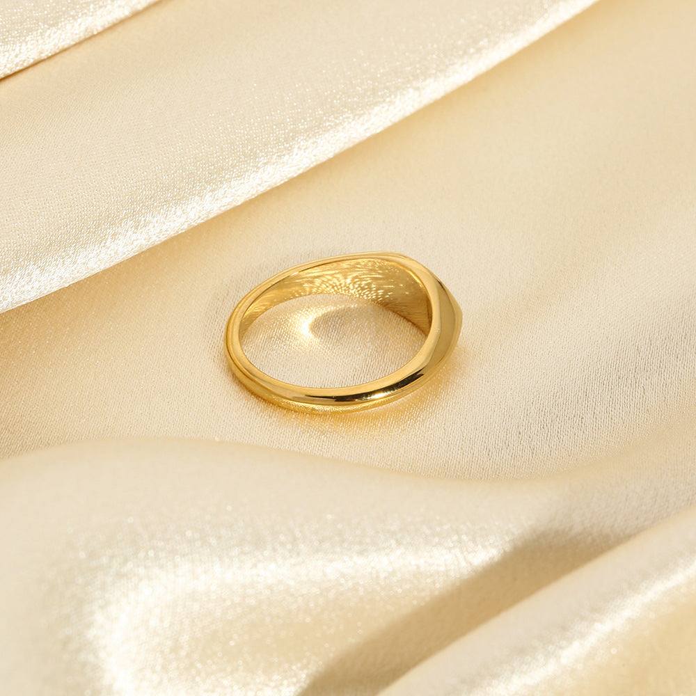 Womens Ring Gold Plated Stainless Steel Simple Trendy Light Luxury Geometric Ring for Her