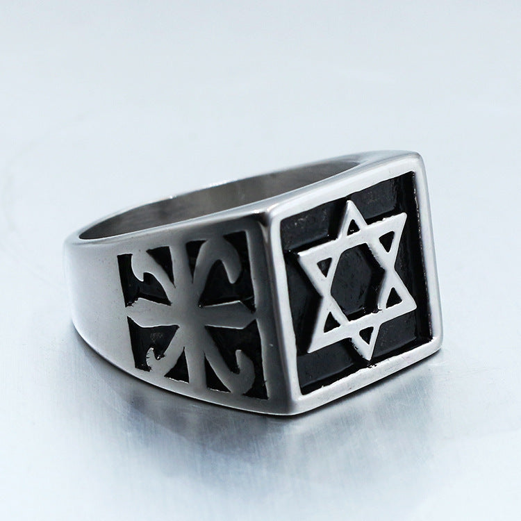 Unisex Pentagram Ring Vintage Alloy Jewelry Electroplated Silver Finish Fashion Accessory Gift For All Jewelry