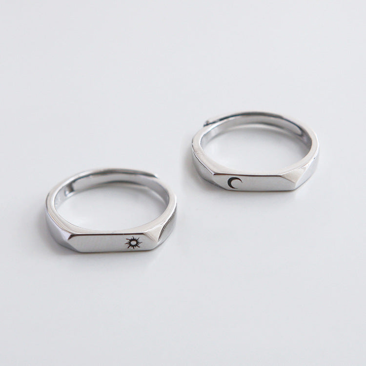 Copper Sun Moon Couple Rings Adjustable Opening Rhombus Set His And Hers Promise Rings Anniversary For Couples
