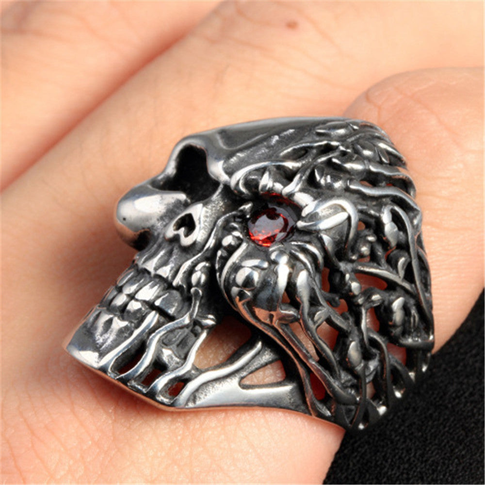 Mens Alloy Skull Ring Electroplated With Red Diamond Zircon One Eye Design Ideal Gift For Him Fashion Gear Now