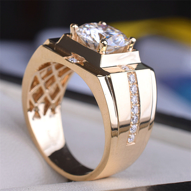 Mens Moissanite Gold Plated Wedding Ring Copper Geometric Engagement Band Durable High Quality Classic Jewelry
