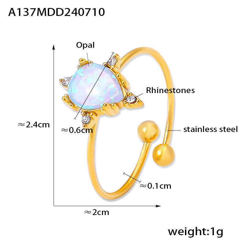 Women's Open Adjustable Ring with Gem Rhinestone Simple Geometric Design Stainless Steel 18K Gold Plated Ring for Her Special Interest Light Luxury