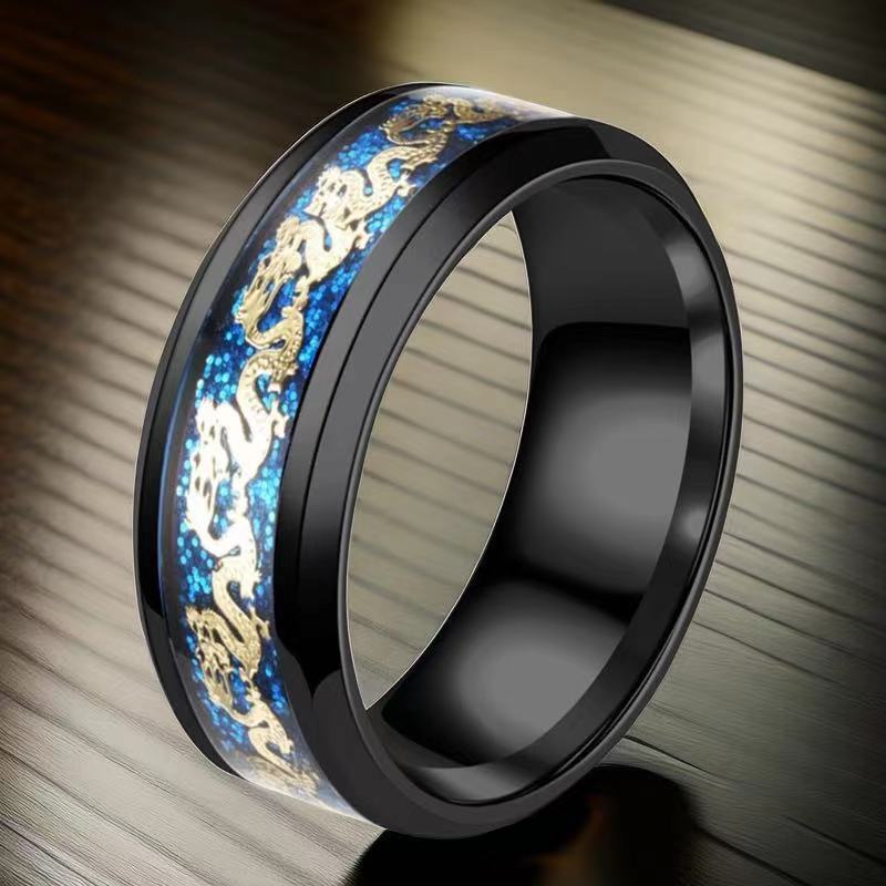 Unisex Titanium Steel Ring With Chinese Dragon Geometric Design For Men And Women Jewelry Daily Wear And Style