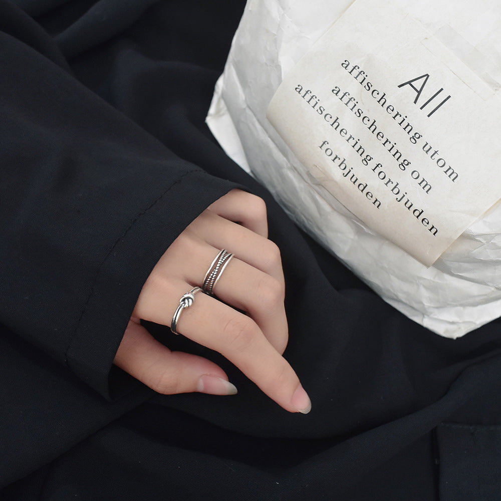 Women 925 Sterling Silver Ring Vintage Knotted Geometric Retro Statement Knuckle Jewelry For Her Vintage Style