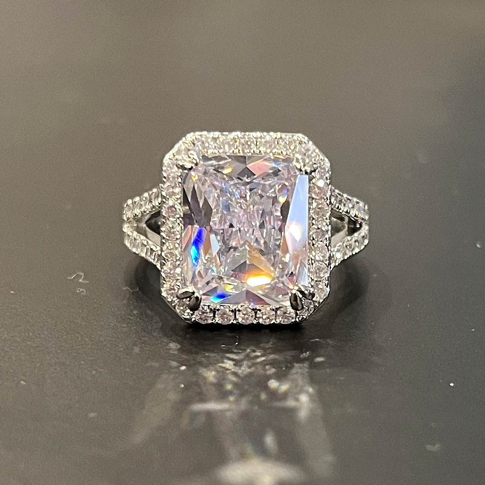 Gold Plated Zircon Ring Square Cut Copper Band For Women Elegant Sparkling Gemstone For Engagement Anniversary