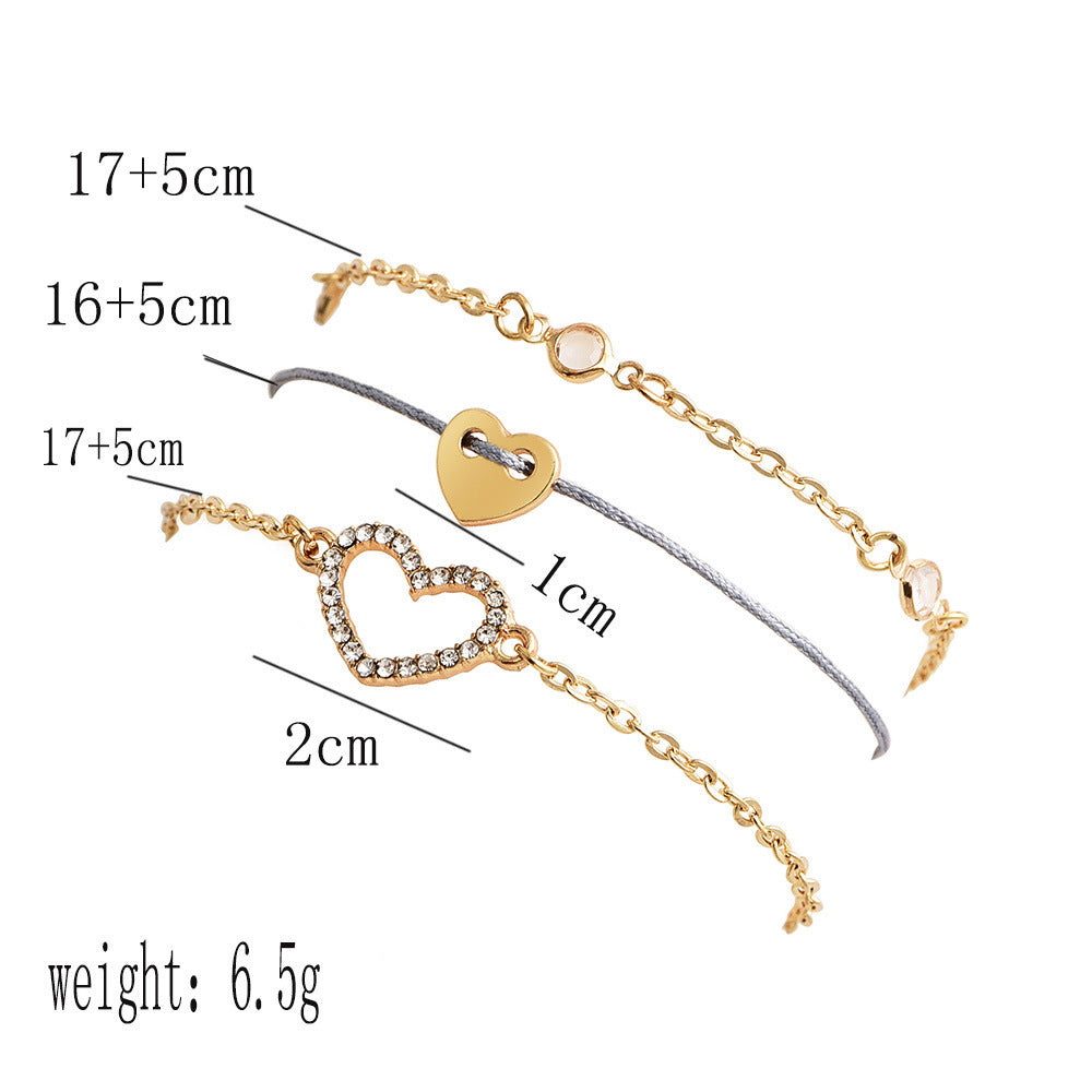 Womens Bracelet Set Fashion Jewelry Multi Layer Alloy Bracelets Geometric Love Heart Design Wedding Birthday