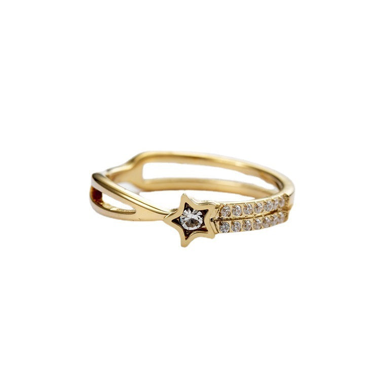 Womens Ring Five Points Star Diamond Inlay Titanium Steel Gold Plated Fashion Jewelry Elegant Sparkling Trendy