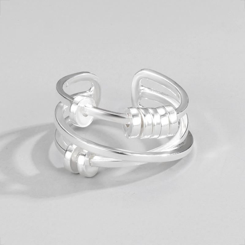 Geometric Cross Ring Electroplated Copper Korean Style Adjustable Band Ring 17mm Diameter Fashion Jewelry Everyday