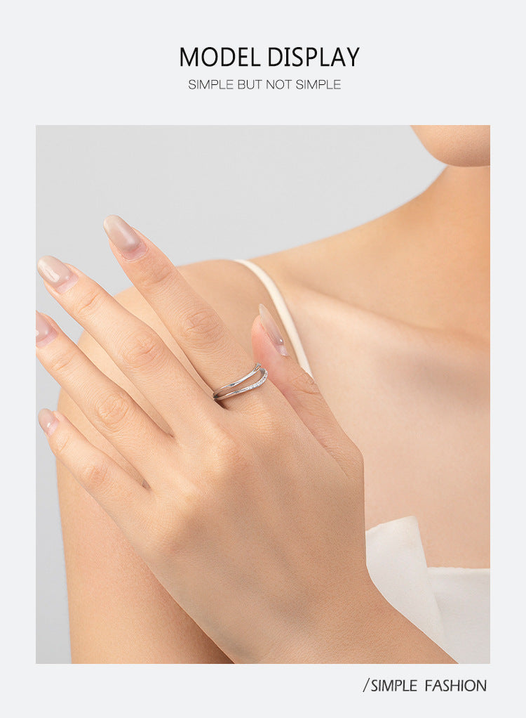 Sterling Silver Double Layer Geometric Ring With Micro Inlay White Gold Color For Women Jewelry For Daily Wear