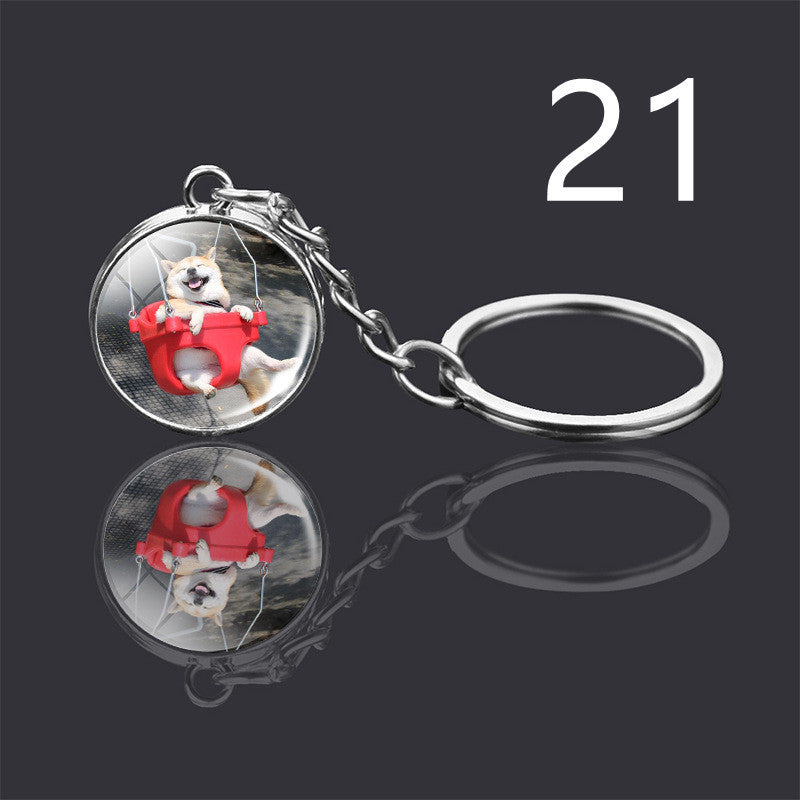 Dog Keychain Double Sided Glass Ball Pendant Exquisite Metal Design Key Chain For Pet Lovers Gift For Everyday