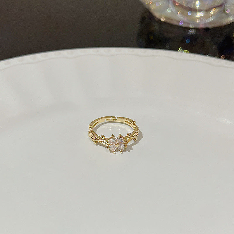 Open Ring For Women Butterfly Zircon Inlaid Copper Ring With Bow Square Heart Elements Fashion Jewelry Sparkle