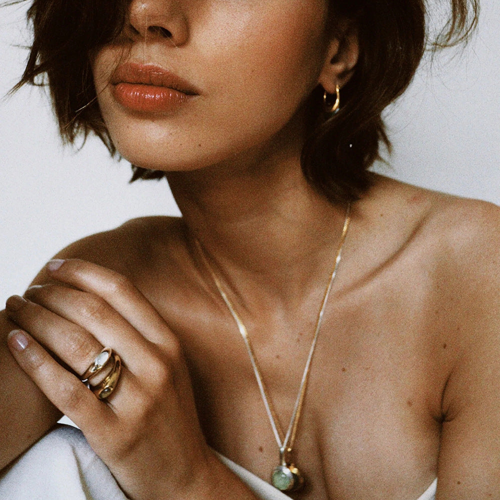 Womens Geometric Circle Ring Stainless Steel 18K Gold Resin