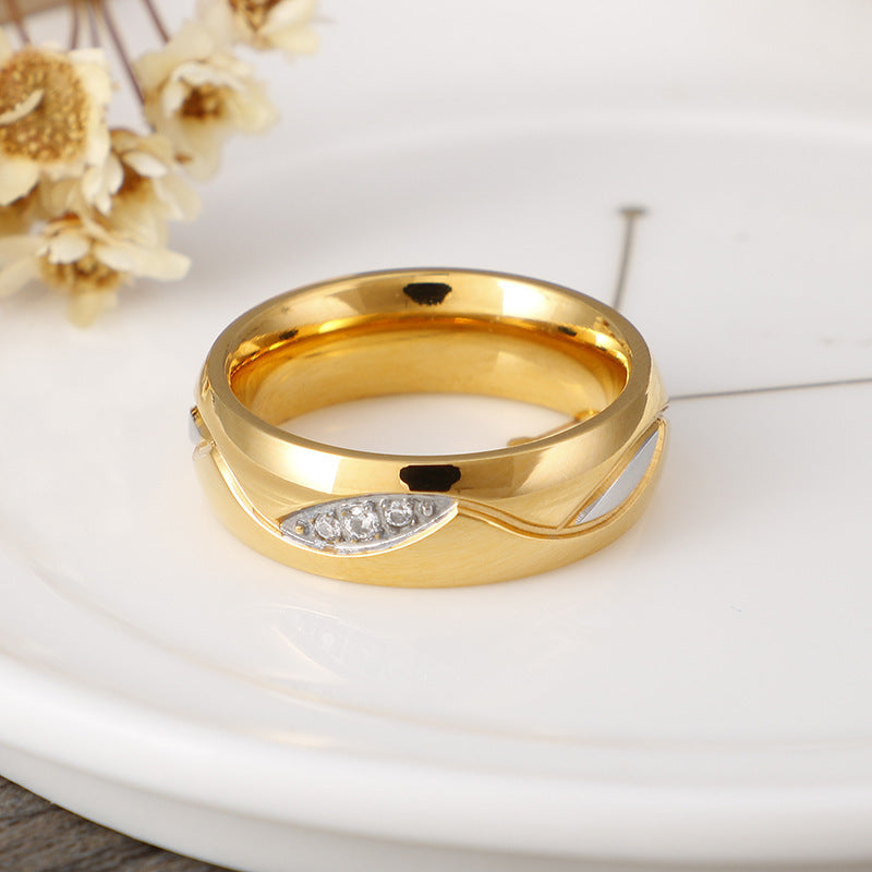 Couple Rings Titanium Steel 18K Gold Plated Wedding Band Promise Ring Durable Elegant High Quality Jewelry for Men Women