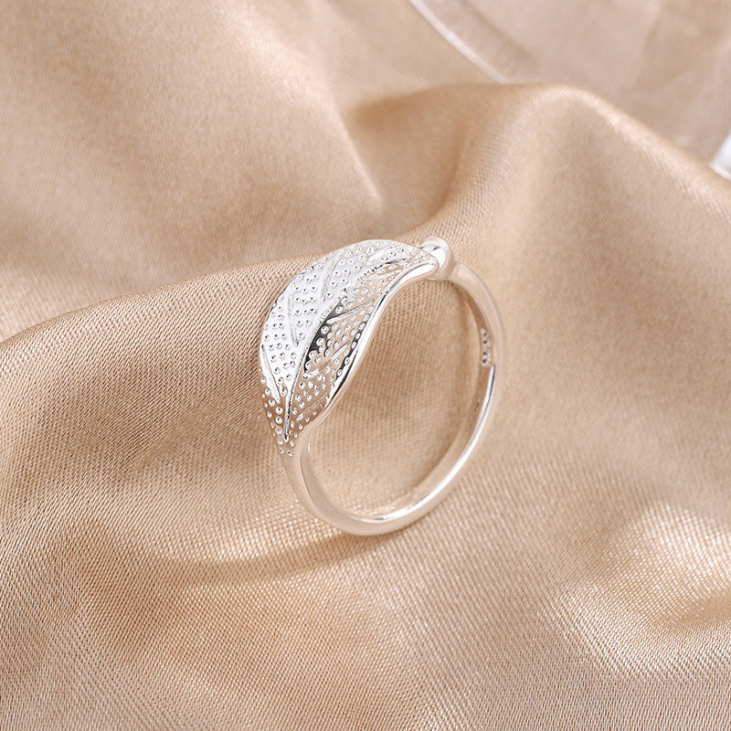 Copper Ring Adjustable Silver Leaf Band For Women Gift