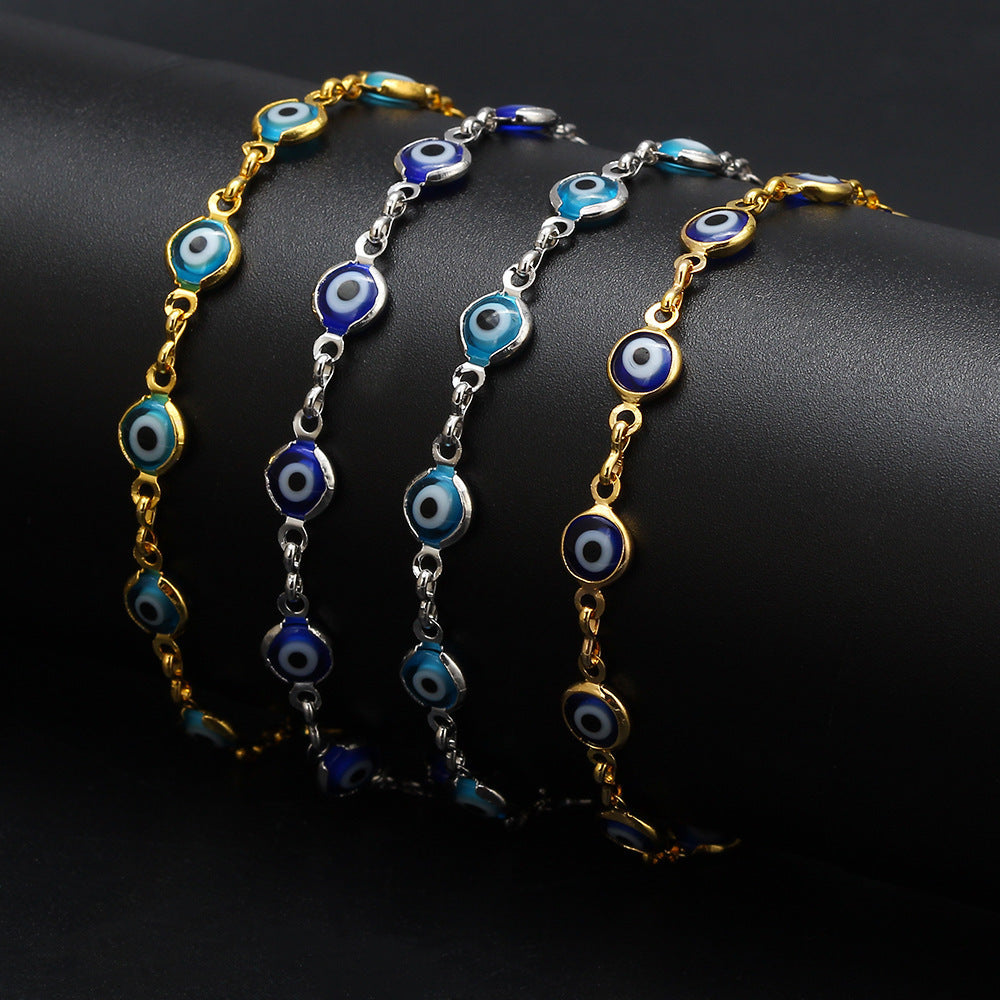 Womens Fashion Bracelet Gold Color Link Chain Enamel Alloy Material With Diamond Inlay Beautiful Appearance Design