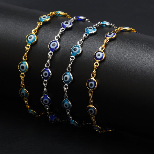 Womens Fashion Bracelet Gold Color Link Chain Enamel Alloy Material With Diamond Inlay Beautiful Appearance Design